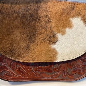 Tooled Leather, Suede, and Hide Shoulder Purse